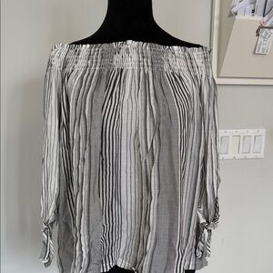 Mustard Seed Black and White Striped Off-Shoulder Blouse